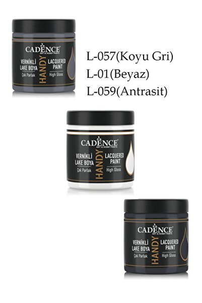 Cadence Handy Lake Boya Parlak 250ml Set2 (057 Koyu Gri, 001 Beyaz ve 059 Ant...