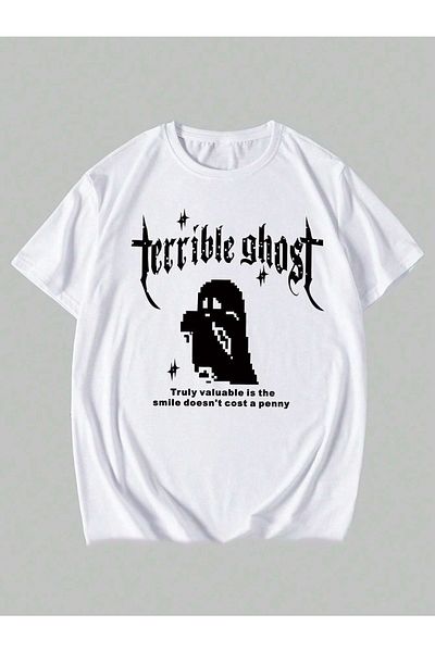 Mad&Calf Λευκό μπλουζάκι Unisex Terrible Ghost με στάμπα Oversize