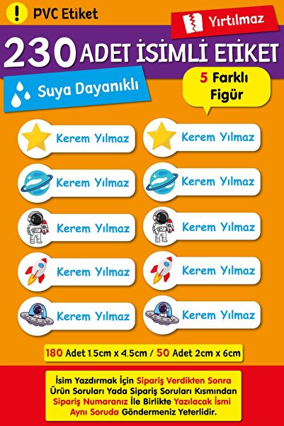 HediyeHanesi Kişiye Özel İsimli Defter Kalem Okul Etiketi, Yırtılmaz PVC Etik...