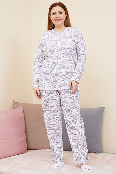 Freeista Grey-pink Plus Size Pajama Set