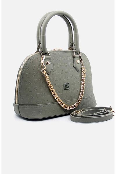 Just Polo Women's Khaki Monogram Patterned Magnetic Snap Closure Hand and Shoulder Bag MH4031MH