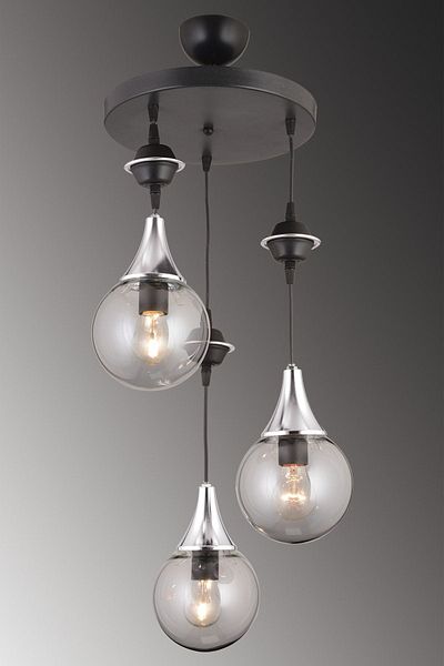 SONSUZ AYDINLATMA&AVİZE Pendant Lamp Tray Black 3-Piece Smoked Glop Top Glass Chrome Downward Facing Luxury Chandelier