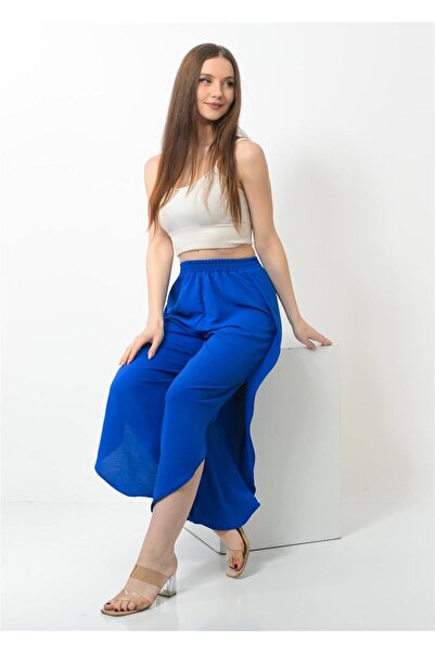 Nuseel بنطلون شالوار نسائي بفتحة جانبية لون ساكس