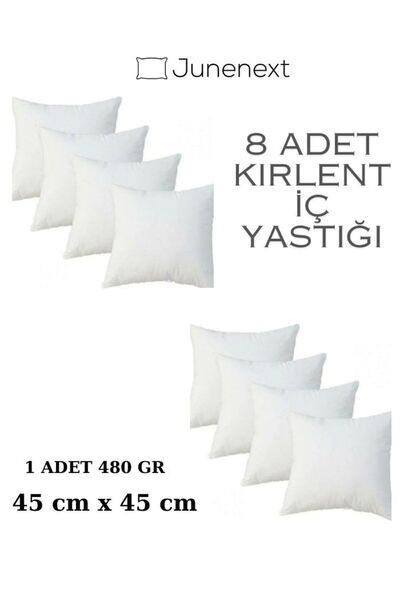 Junenext 8 Adet Kırlent Dolgun Kare Iç Yastık 45x45 480 gr Elyaf Koltuk Yastığı