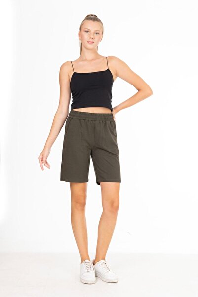 Tight Lady X Serüven %100 Pamuk HAKİ2 iplik cepli şort KOYU YEŞİL