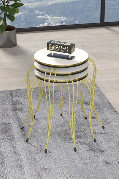 GOLDFALEZ Zigon Sehpa Lükens Çift Gold Beyaz