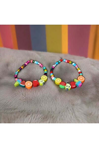 feyza collection سوار للأطفال مكون من قطعتين على شكل فاكهة فيمو - خرزة رملية