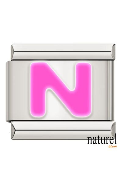 Naturel Tılsım سحر حرف N من الفولاذ المقاوم للصدأ الإيطالي مقاس 9 مم