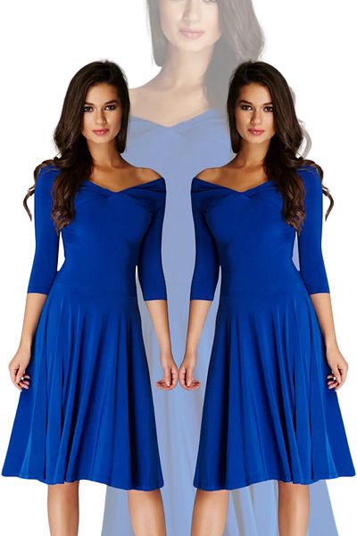 Laranor Rochie de damă Saks Blue cu umăr decoltat - Îmbrăcăminte de zi și de noapte 13k020-l