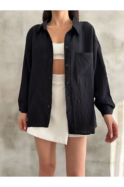 BEJNA Schwarzes Oversize-Rippshirt für Damen