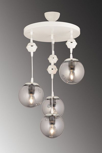 SONSUZ AYDINLATMA&AVİZE Pendant Lamp Tray White 4-Piece Smoked Glop Top Glass Chrome Downward Facing Luxury Chandelier