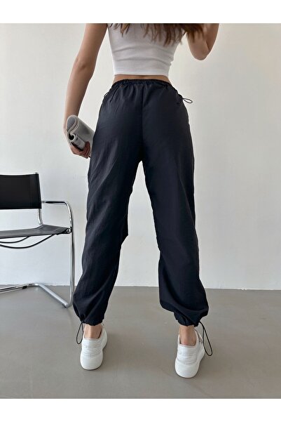 BEJNA Dámské černé kalhoty z padákové tkaniny s vysokým pasem