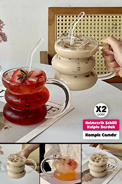 Madamev طقم 400 مل - كوب زجاجي ذو شريط عملاق مكون من قطعتين مع قش ومشروب غازي...