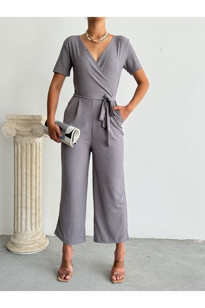 BEJNA Grauer Jumpsuit mit zweireihigem Kragen für Damen