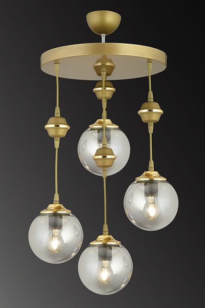 SONSUZ AYDINLATMA&AVİZE Pendant Lamp Tray Antique 4-Piece Smoked Ball Glass Downward Facing Chandelier
