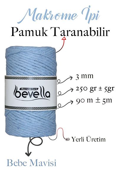 Bevella Macrame Cord Σκάλισμα Macrame Twine 3mm Μονό Twist Σκάλισμα Βαμβακερό Macrame Twine Baby Blue
