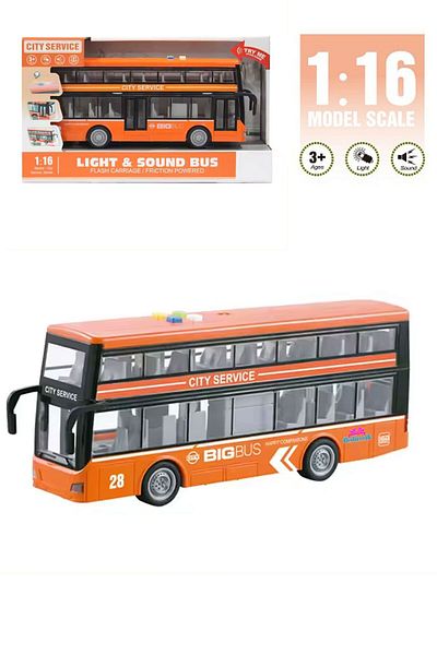 hediyecik Toy 1:16 Double Decker Sightseeing Bus with Sound and Light Orange