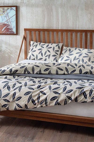 Hibboux Caesar Natural 100% Cotton - Flower Leaf Printed, Σετ Παπλωματοθήκης Oversize που αναπνέει