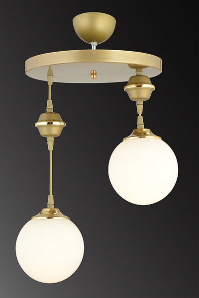SONSUZ AYDINLATMA&AVİZE Pendant Lamp Tray Antique 2-Piece White Ball Glass Downward Facing Luxury Chandelier