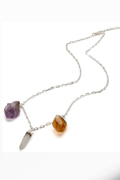 Tesbih Atölyesi Triple Model Certified Raw Unprocessed Amethyst and Crystal Quartz Necklace
