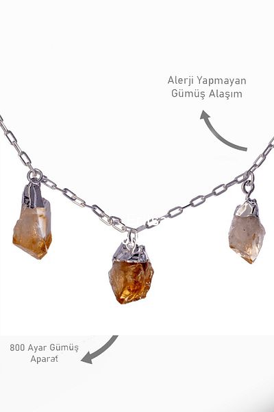 Tesbih Atölyesi Raw Unprocessed Citrine Stone - Triple Model Necklace, Certified