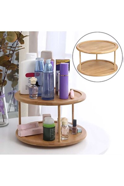 MEHAY HOME BAMBU 360 Derece Döner Stantlı Sunumluk Organizer Düzenleyici 2 Katlı Baharatlık -tk2400