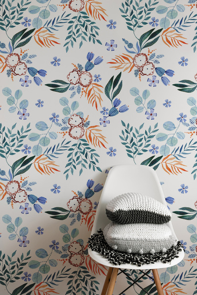 Plustablo Çiçek ve Yaprak Desenli Soft Duvar Kağıdı, Yatak Odası Duvar Kağıdı...