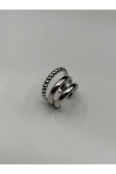 ByMerve Kadın Geçirmeli Çelik Gümüş 3lü Görünüm Kıkırdak Küpe