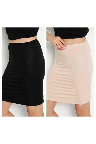 LÜXDRM 3009 - Rochie jupon de bambus neagră până la genunchi, 1 bucată - Fără urmă