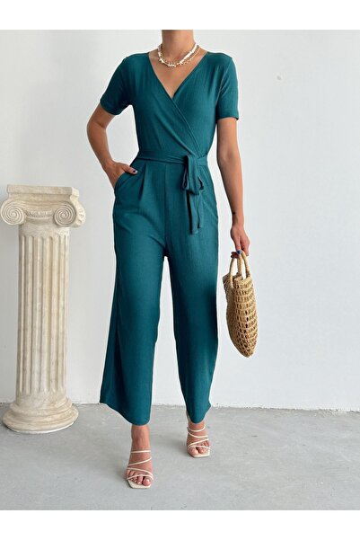 BEJNA Γυναικεία ολόσωμη φόρμα Petrol Green Double Breasted