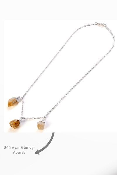Tesbih Atölyesi Raw Unprocessed Citrine Stone - Triple Model Necklace, Certified