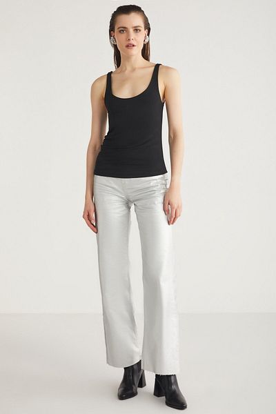 GRIMELANGE Dolly Damen-Unterhemd aus weichem, schwarzem, doppellagigem, dehnbarem Recyle-Stoff