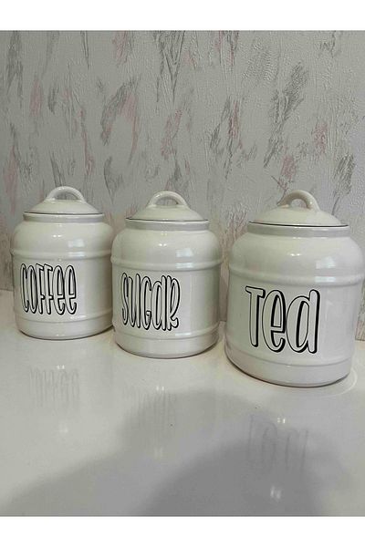devigo Set of 3 Porcelain 1400ml Tea/Coffee/Sugar Jar