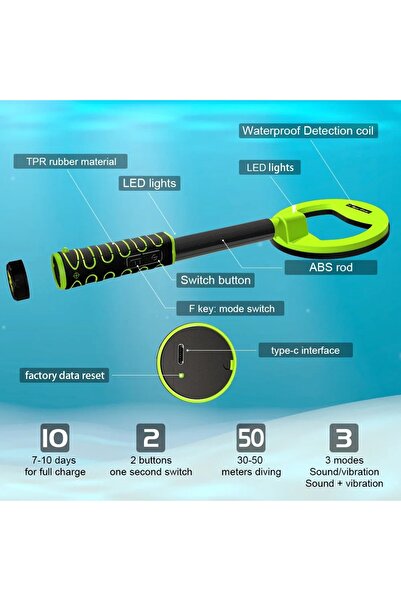 goint gp-pointer Su Altı Altın Metal Dedektörü Yuvarlak Başlık 30m IP-68 Tur-Syh Usb Sarjlı
