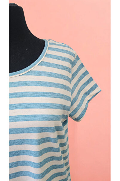 AHMERA Blue Striped Crew Neck Women's Basic Tunic