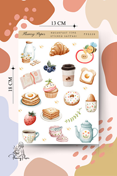 Flowery Paper Breakfast Time Sticker Sayfası - Defter,Ajanda ,Journal,Scrapbo...