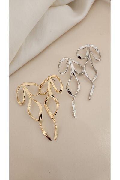 Momos Stylish Steel Earrings with Dangle Bow Shape