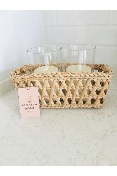 AFRALYAHOME سلة خبز مستطيلة من الخوص 27 سم