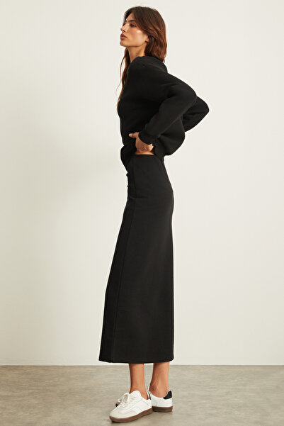 GRIMELANGE Riya Women's 100% Organic Cotton 3 Yarn Non-Raised Maxi Black Skirt