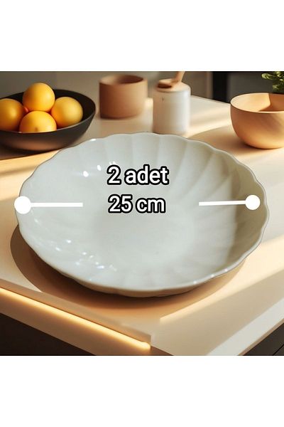 Kütahya Porselen Boneporce Luz - 25 Cm Plenty of Bowl, Non-Gilding Salad Fruit Presentation Plate, 1st Quality 2 Pieces