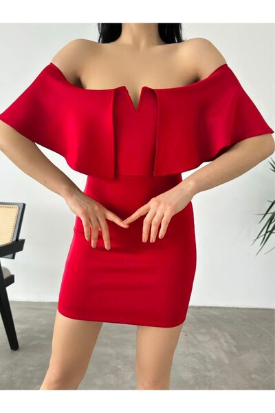 vuvutasarım Women's Layered Collar Lycra Mini Evening Dress 088