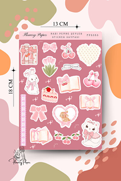 Flowery Paper Bazı Pembe Şeyler Sticker Sayfası - Defter,Ajanda ,Journal,Scra...