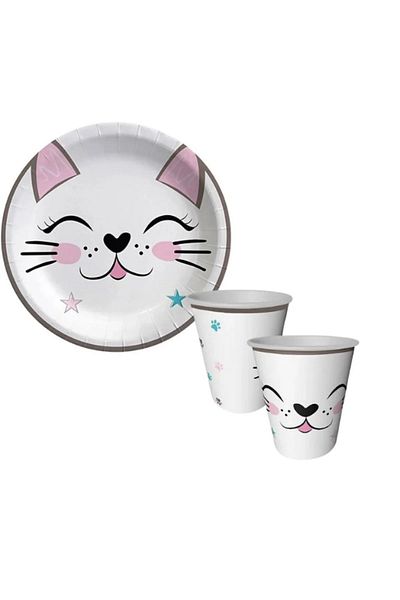 aşkın concept Miss Cat Cat - 8 Pieces of Plate and Glass