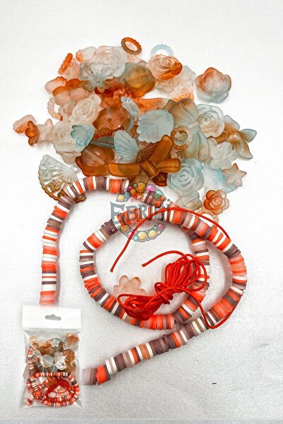 Ebruli Boncuk Telefon Çiçek Charmı Fimo+Paraşüt İp Süsleme Aksesuar (7 RENK)