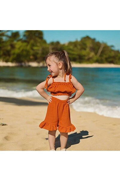 BEBEĞİME ÇORAP Devojčin muslin Skraćeni kroj bluza i set kratkih hlača sa vol...