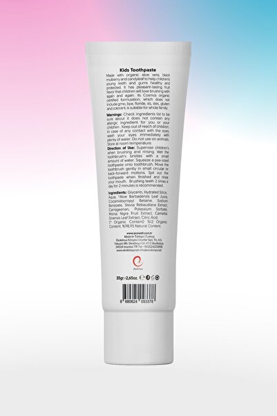 Ecowell Organik Çocuk Diş Macunu, Florürsüz, Vegan Sertifikalı, Karadut Özlü, 6 Ay Ve Sonrasına Uygun, 35 gr