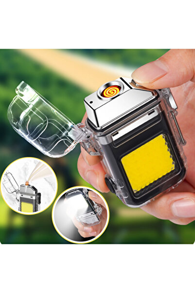 DEKOHOP Fonksiyonlu Outdoor Kamp El Feneri Ve Elektrikli Çakmak Usb Sarjlı Kolay Kullanım