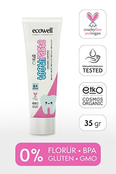 Ecowell Organik Çocuk Diş Macunu, Florürsüz, Vegan Sertifikalı, Karadut Özlü, 6 Ay Ve Sonrasına Uygun, 35 gr