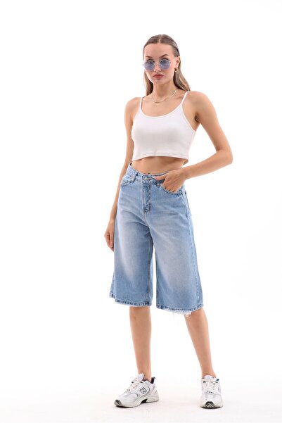 DENİKK Trend Unisex Denim BAGGY ROLLER Kapri Bermuda Şort Jean