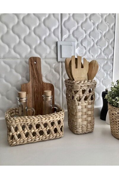 afralya home Çok Amaçlı Organizer Saksılık Çiçeklik Hasır Sepet 2’li Düzenley...